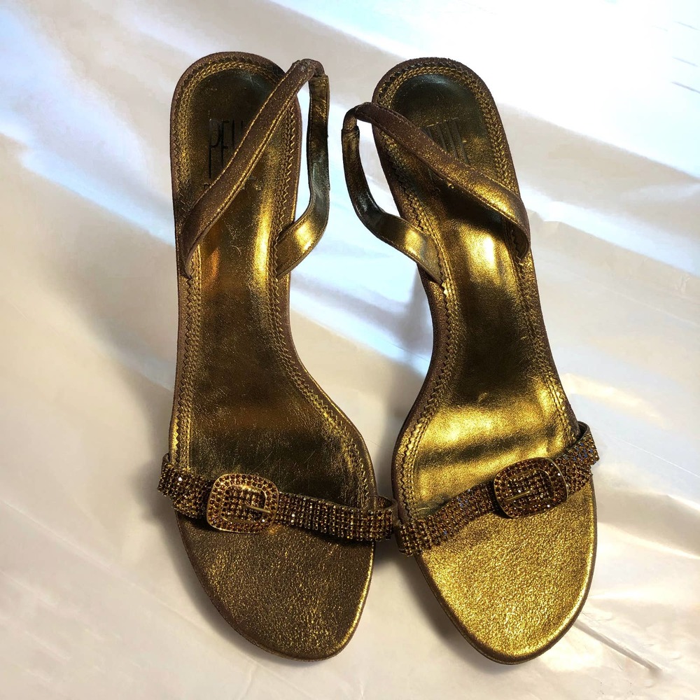 Pelle Moda vero cuoio gold rhinestone strappy heel. Size 9.5.
